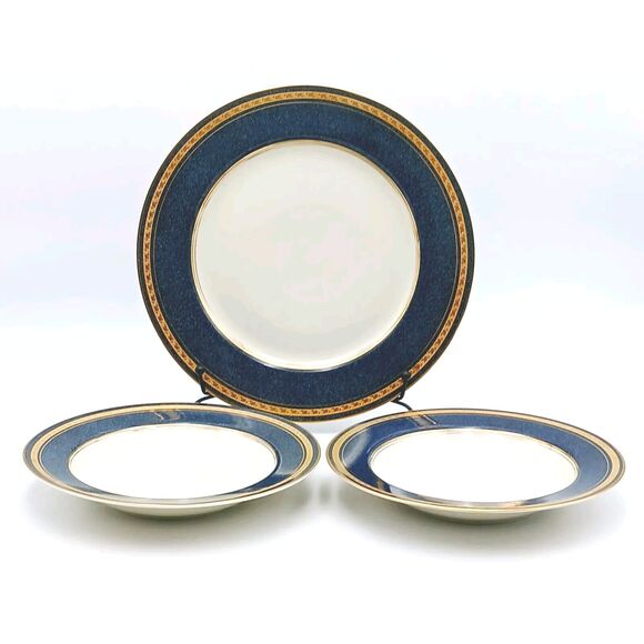 Set 3 MIKASA Grande IVORY Imperial Lapis Vtg Japon L2826 1 Dinner 2 Soup Plates - Picture 1 of 7